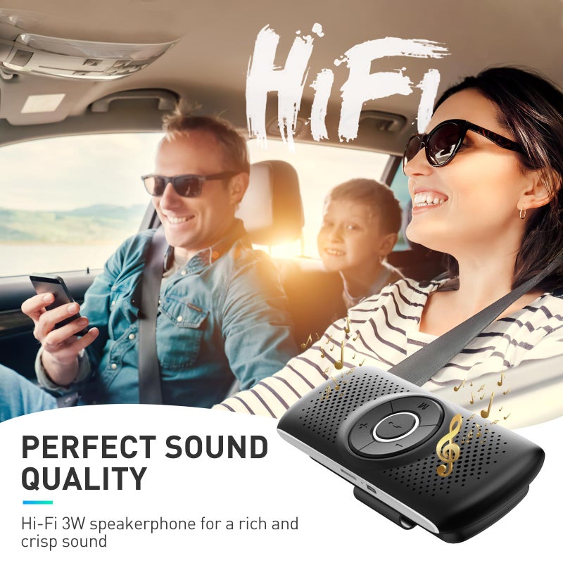 AGPTEK Car Speaker with Bluetooth 5.3, Hands Free Phone Kit for Calls, GPS & Music with TF Card Slot, Instant Connect, Siri Google Assistant Support Wireless Car Visor Clip Speakerphone (Black) - Image 4